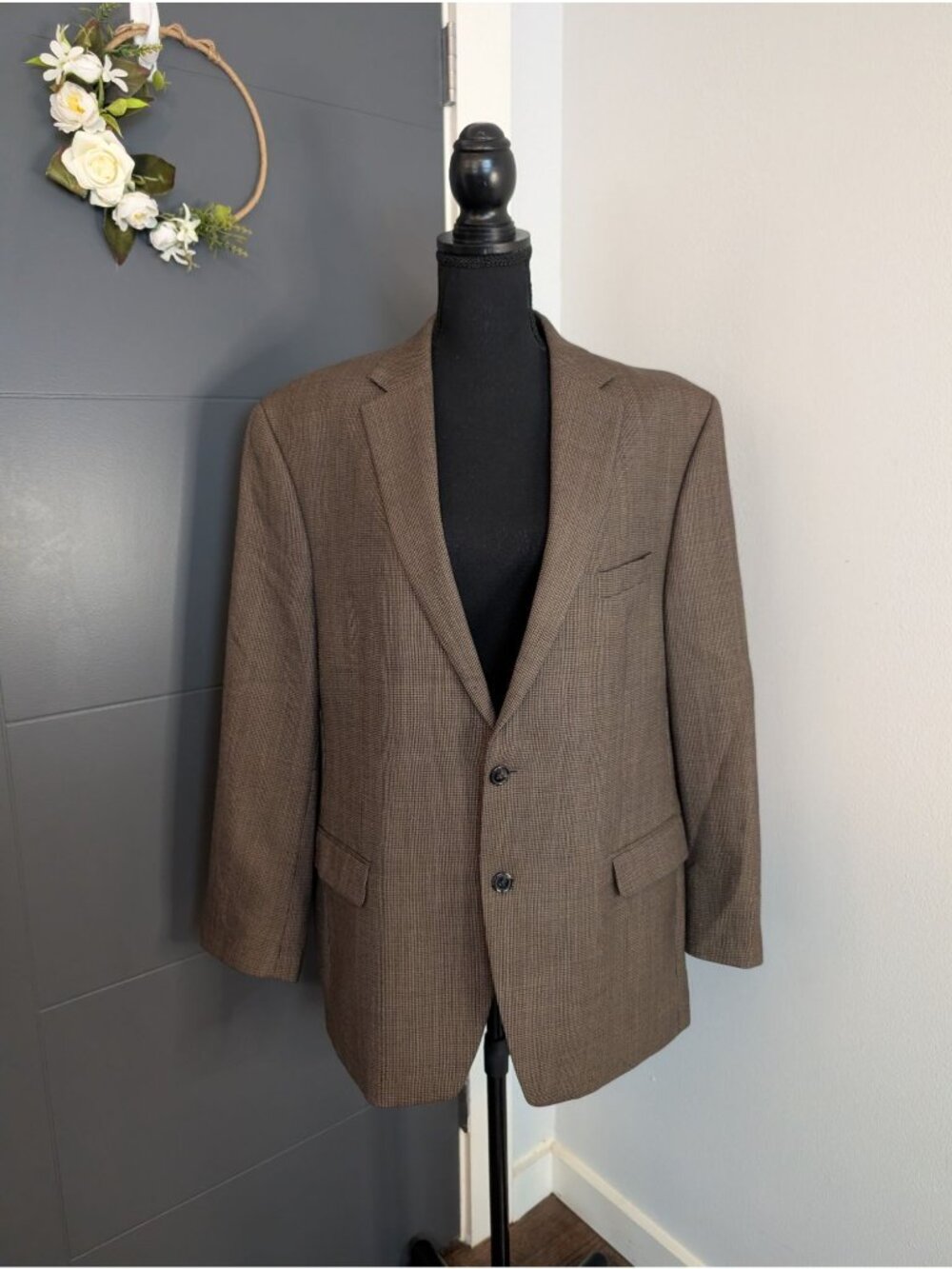 Lauren Ralph Lauren Brown Houndstooth Wool Sport Coat Blazer - 46R